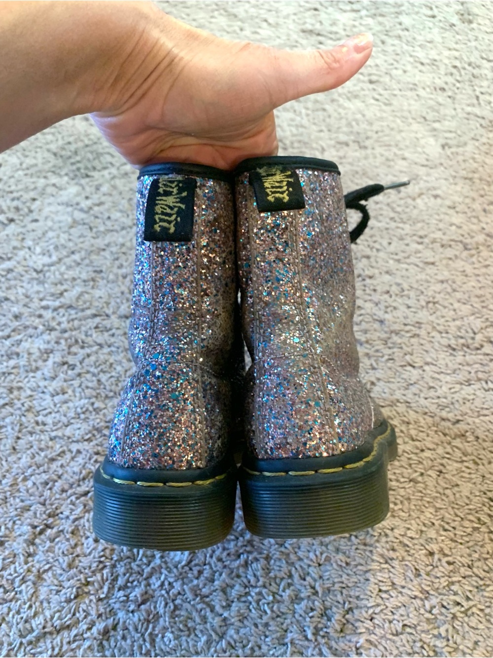 Dr. Martens 1460 Farrah Multi-Blue Glitter Lace-Up Ankle Boots - Picture 12 of 16